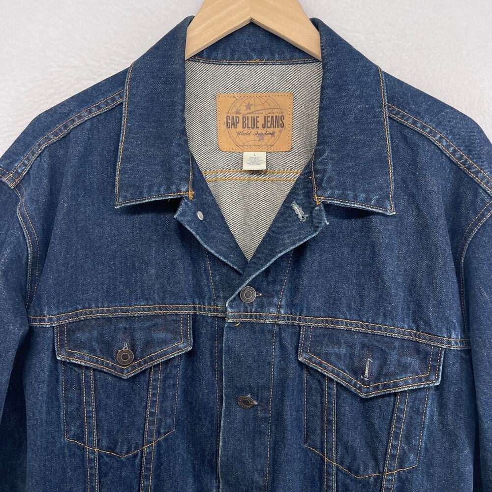 GAP Jacket Mens L 90s Y2K World Standard Jean Trucker Denim Cotton Blue VTG - Picture 4 of 13